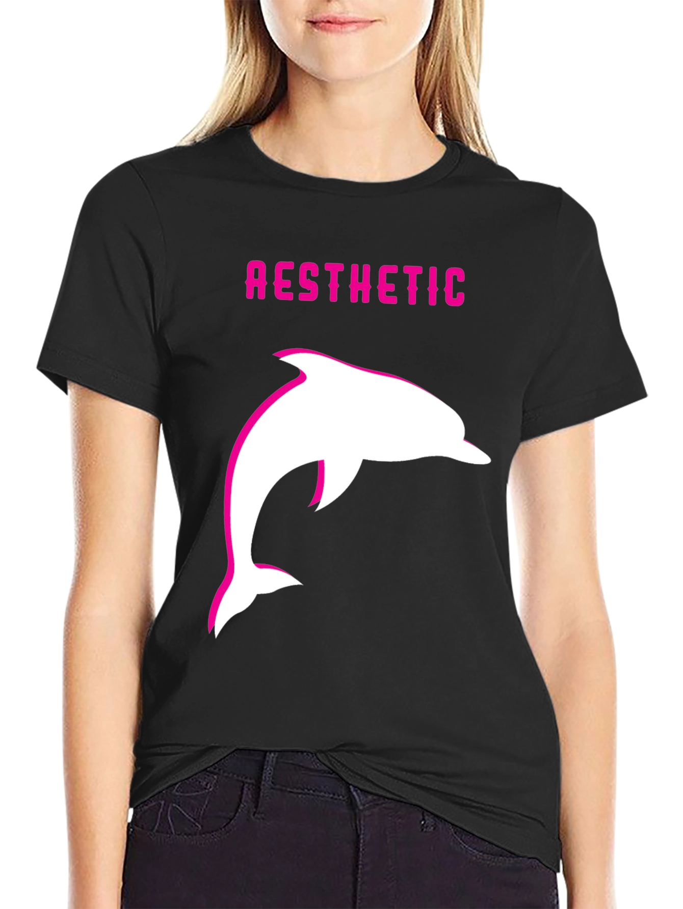 Aesthetic Dolphin Graphic Tee - Trendy Black T-Shirt