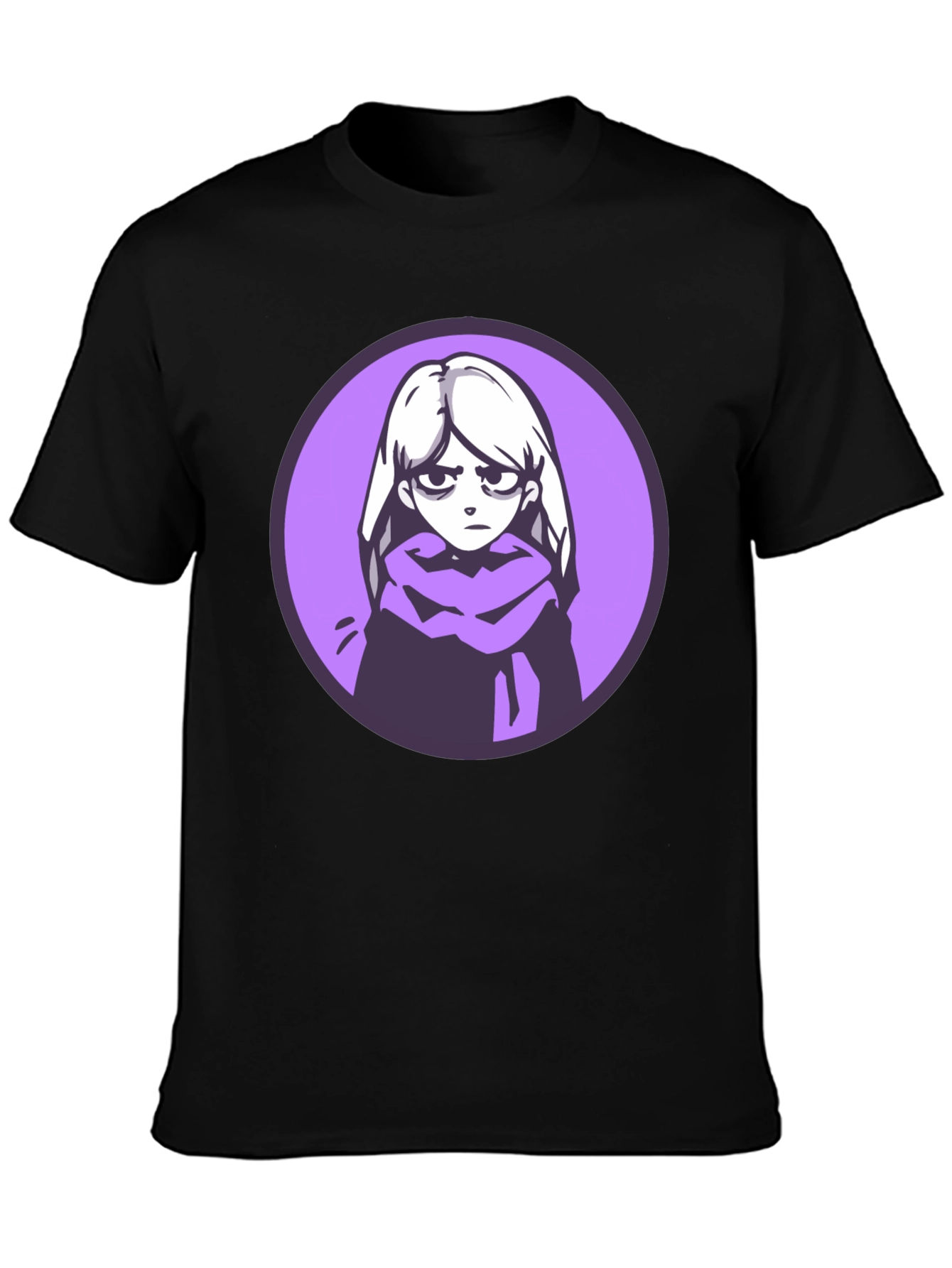 Anime Girl Graphic Tee - Black Cotton Blend