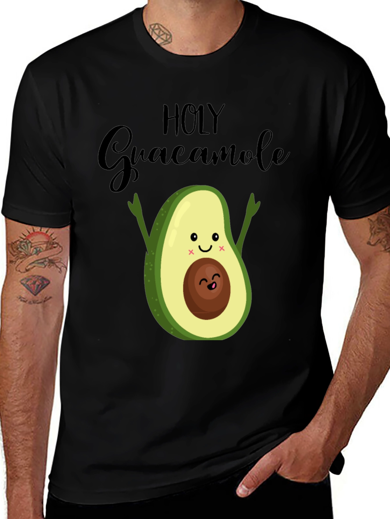 Holy Guacamole Avocado Graphic Black T-Shirt