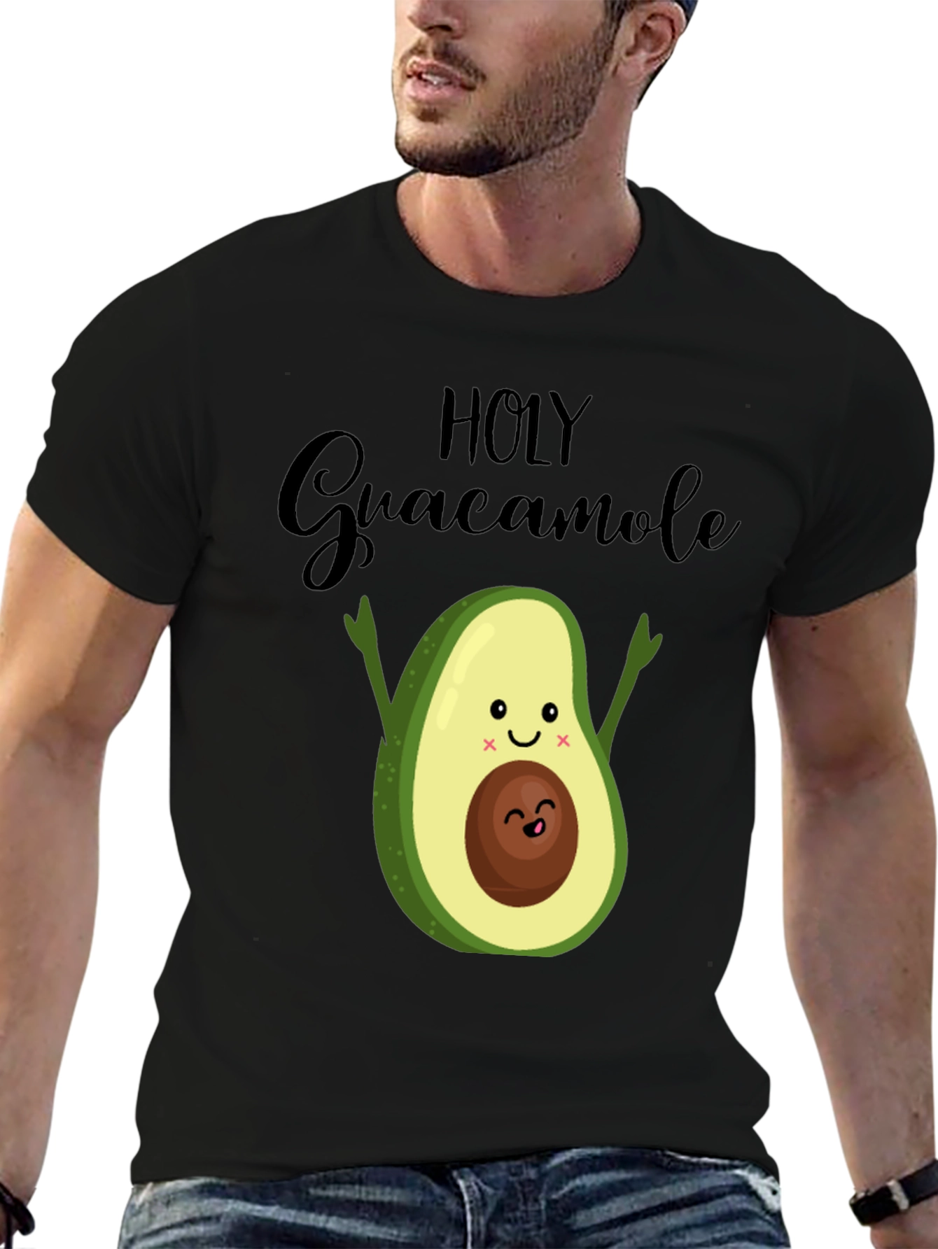 Holy Guacamole Avocado Graphic Black T-Shirt