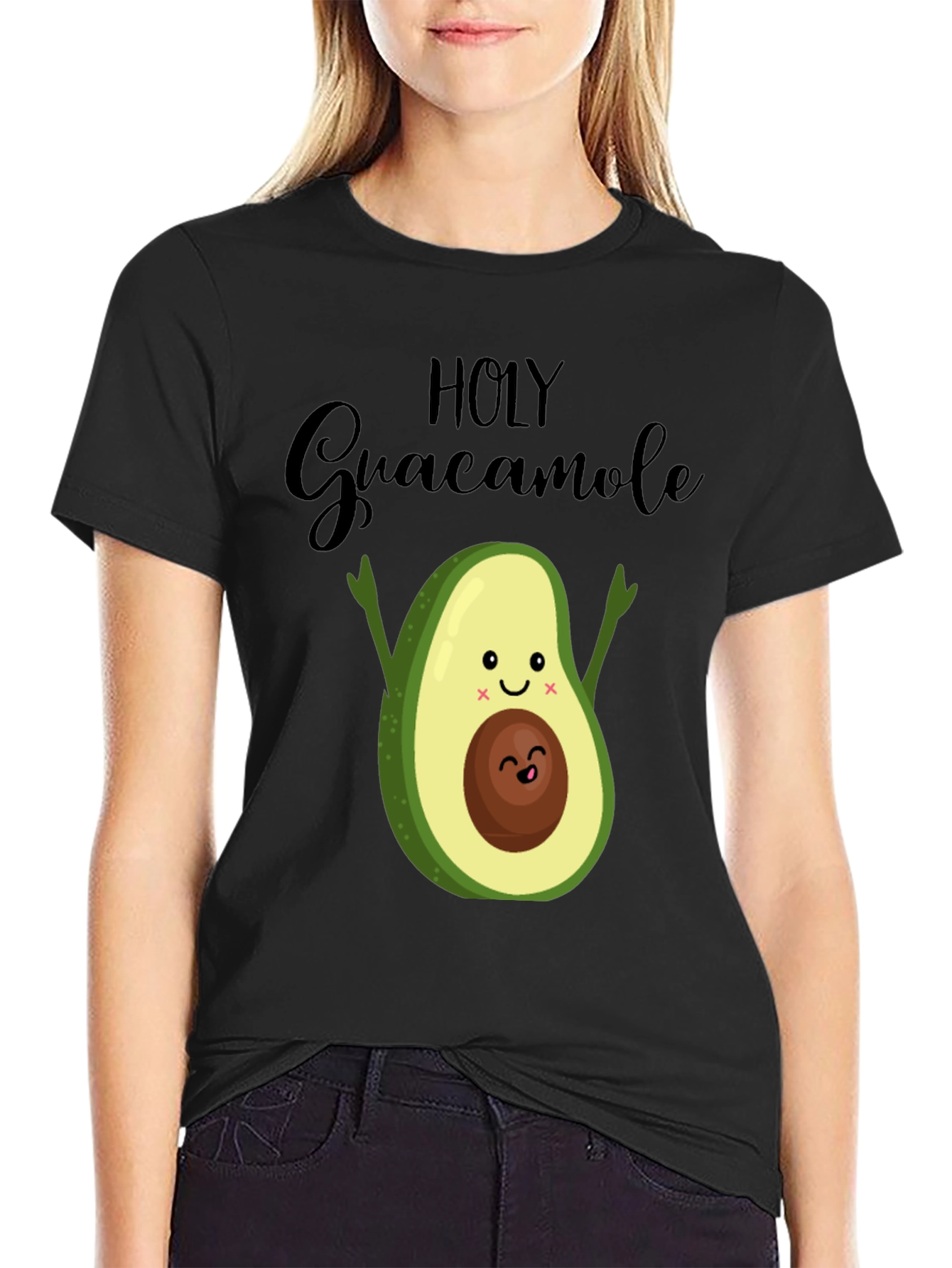 Holy Guacamole Avocado Graphic Black T-Shirt