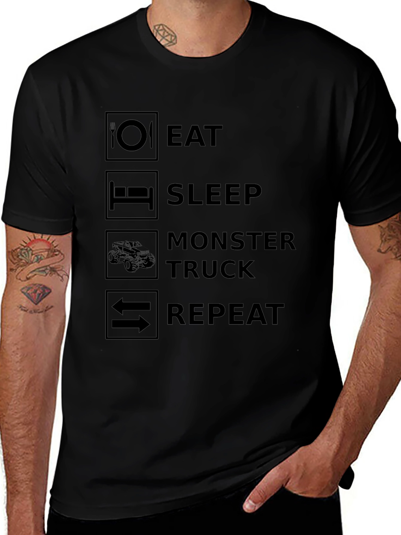 Eat Sleep Monster Truck Repeat Black T-Shirt