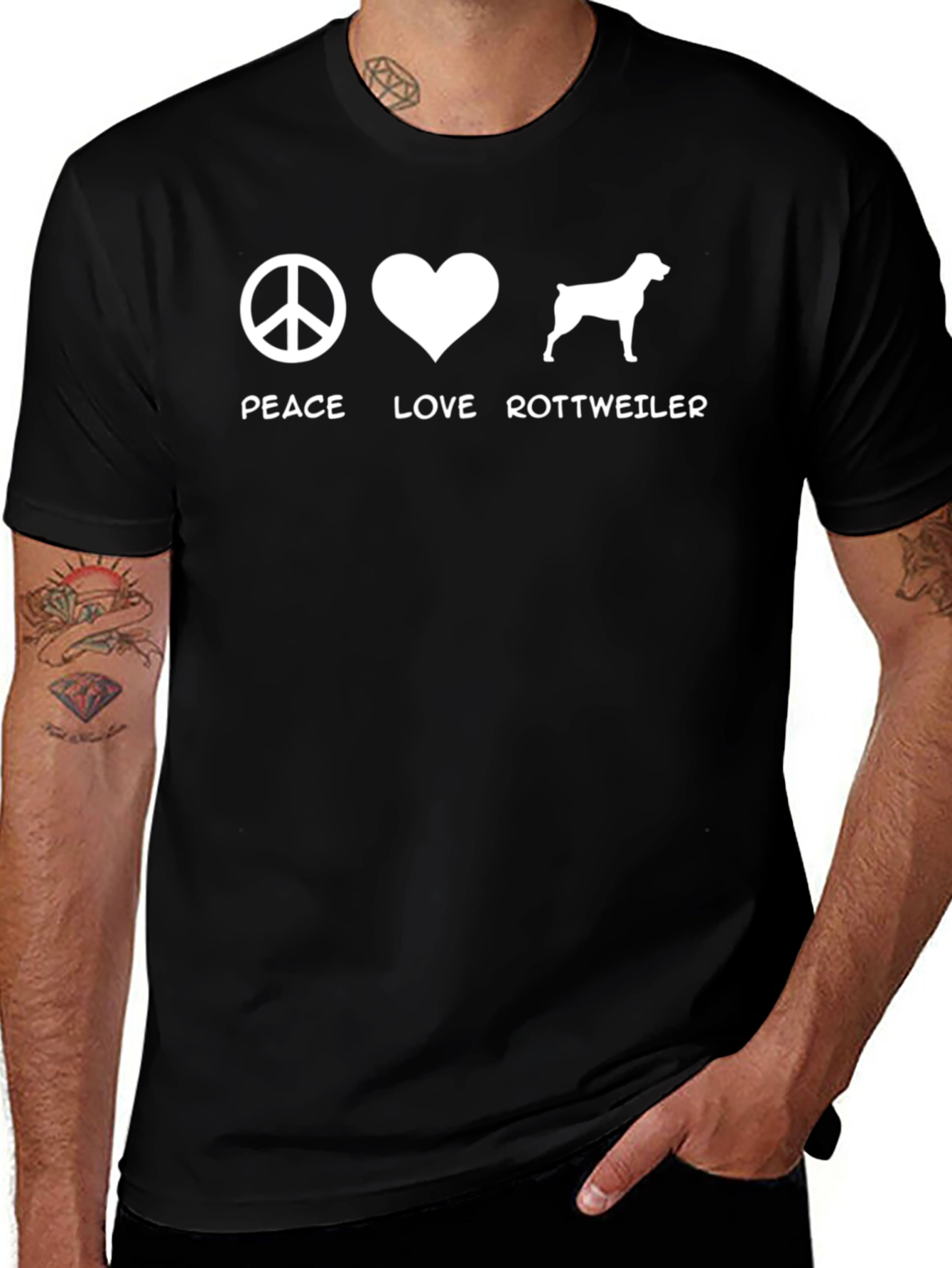 Peace Love Rottweiler T-Shirt - Dog Lover Tee