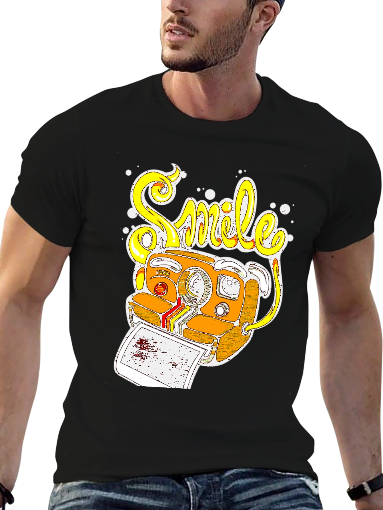 Smile Camera Graphic T-Shirt - Retro Style