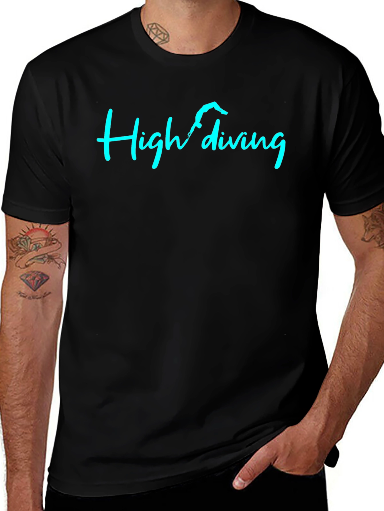 High Diving Graphic Tee - Black Cotton T-Shirt