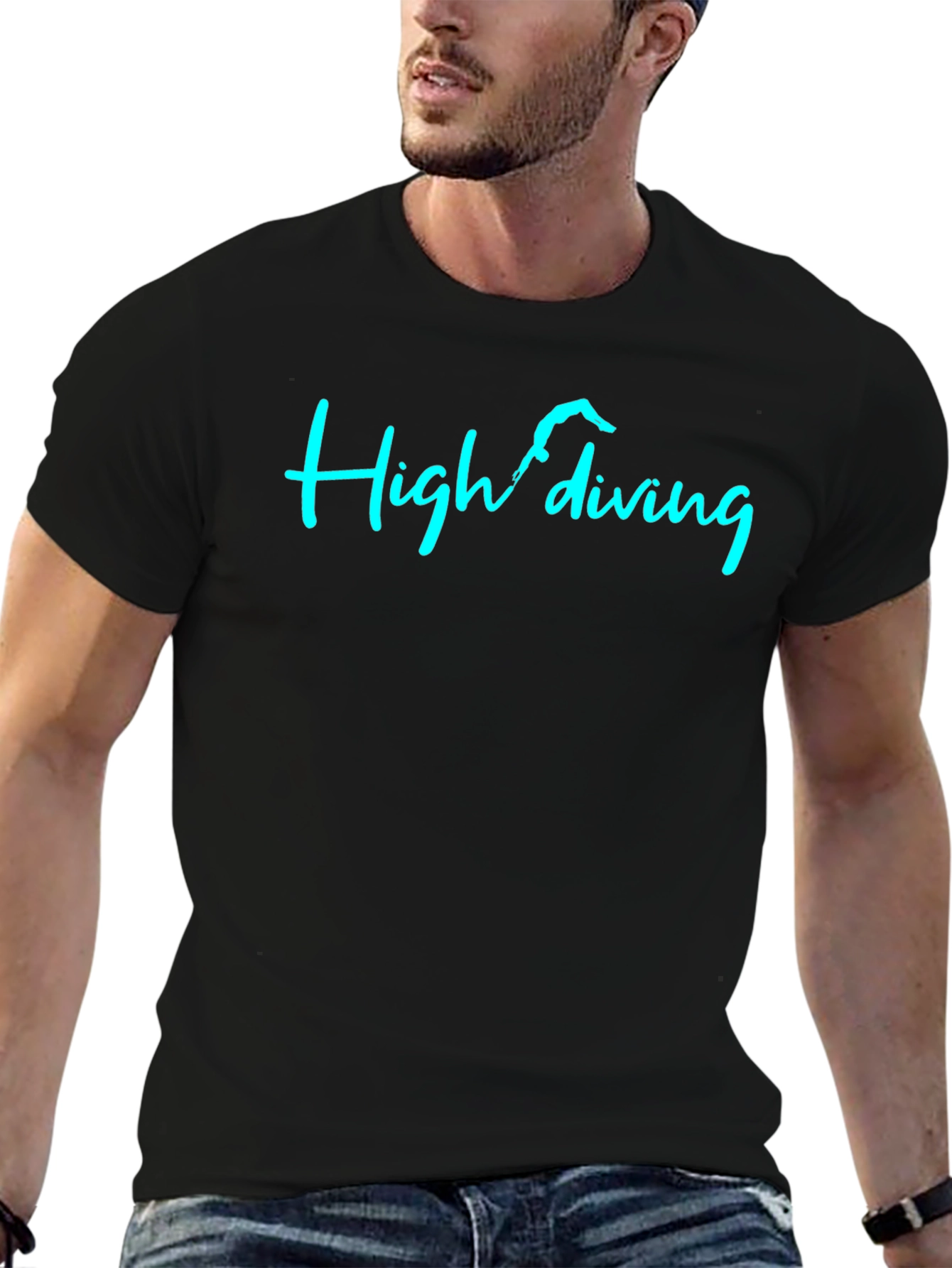 High Diving Graphic Tee - Black Cotton T-Shirt