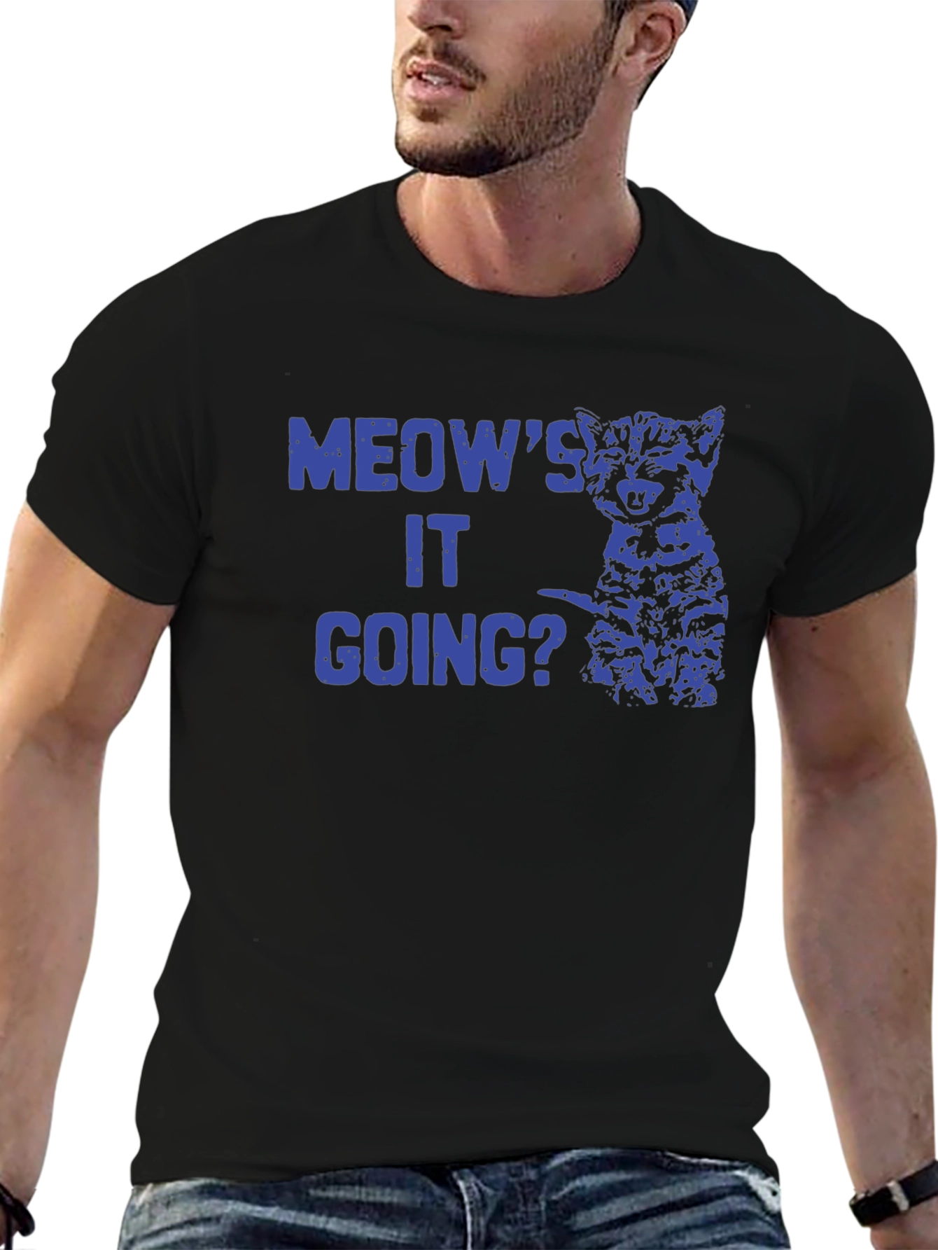 Meows It Going? Cat Graphic Black T-Shirt
