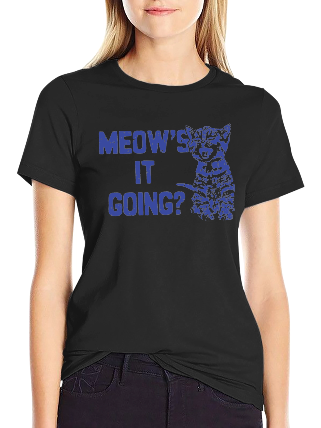 Meows It Going? Cat Graphic Black T-Shirt