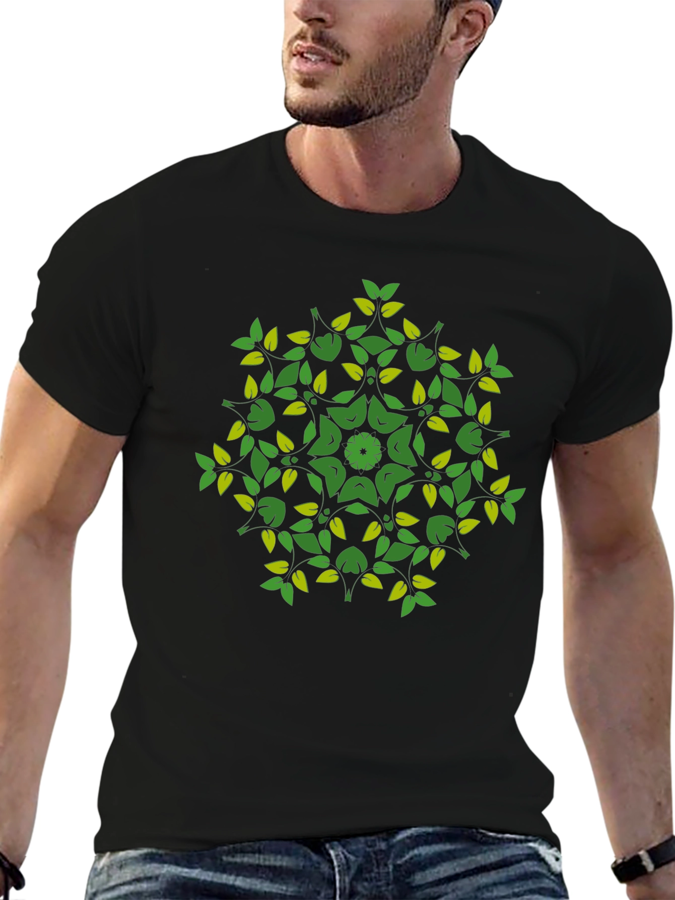 Nature Mandala Graphic Tee - Black Cotton Blend