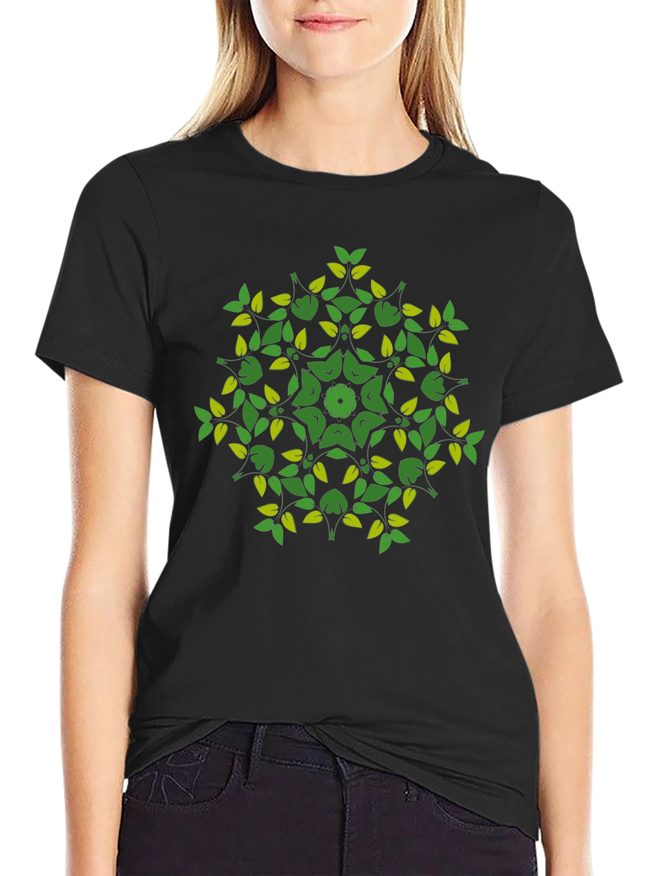 Nature Mandala Graphic Tee - Black Cotton Blend