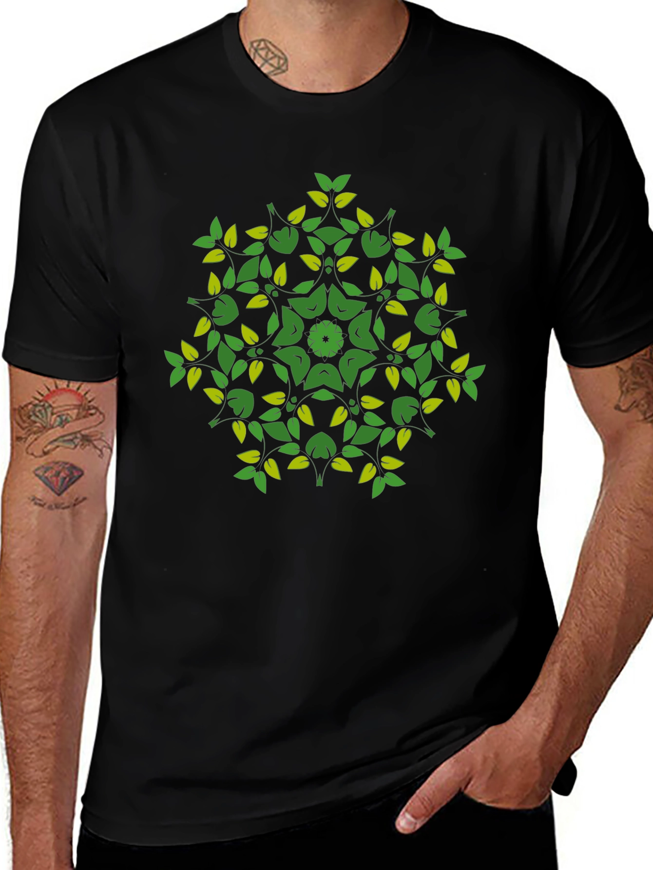 Nature Mandala Graphic Tee - Black Cotton Blend