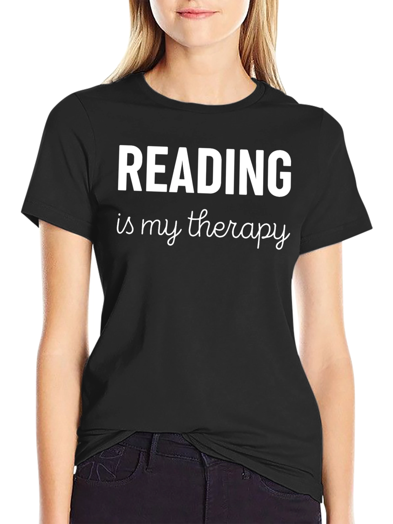 Reading is My Therapy Black T-Shirt