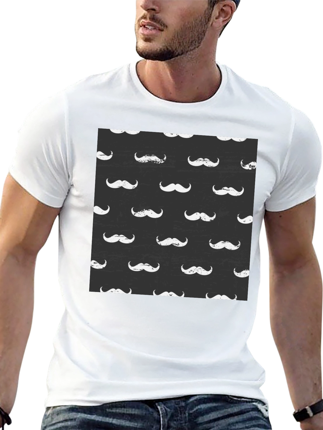 Mustache Pattern Black T-Shirt