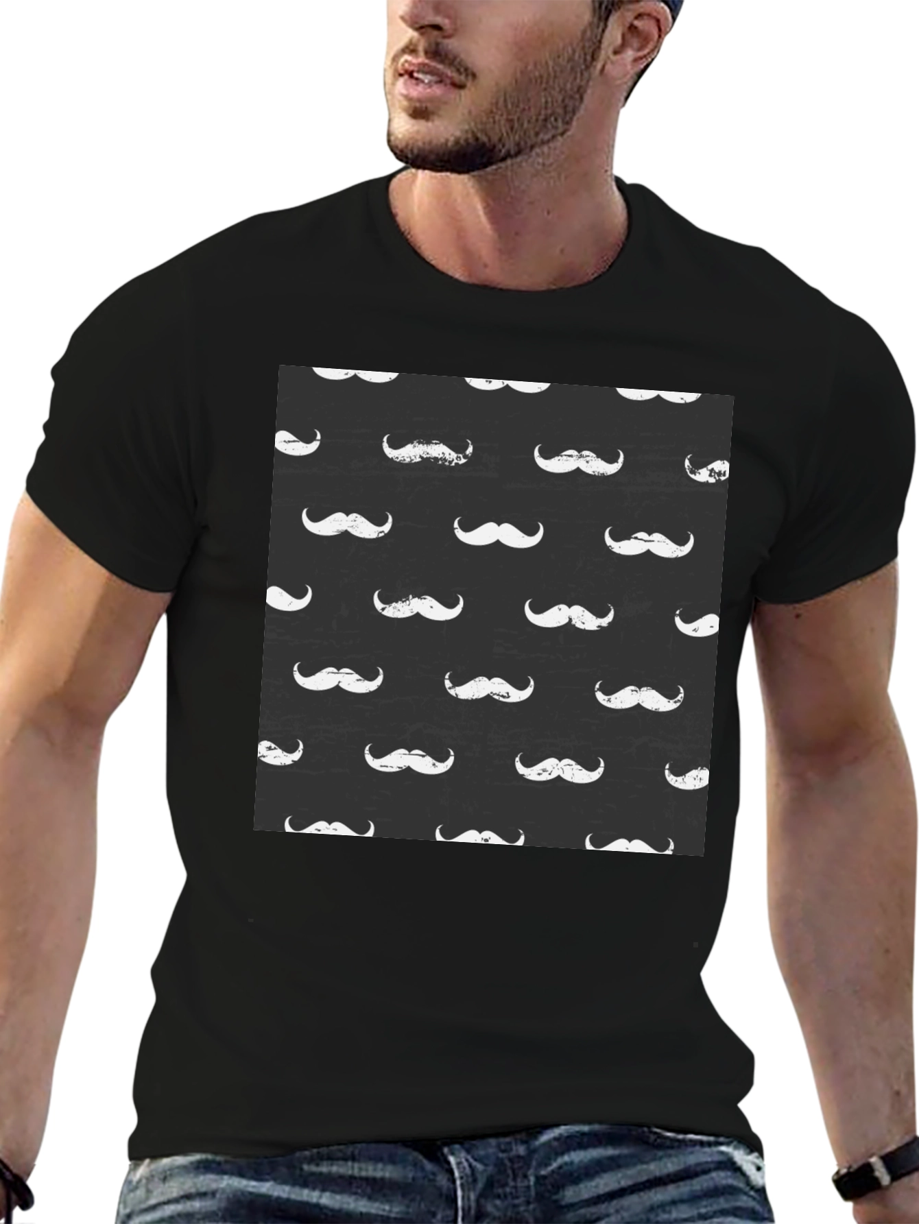 Mustache Pattern Black T-Shirt