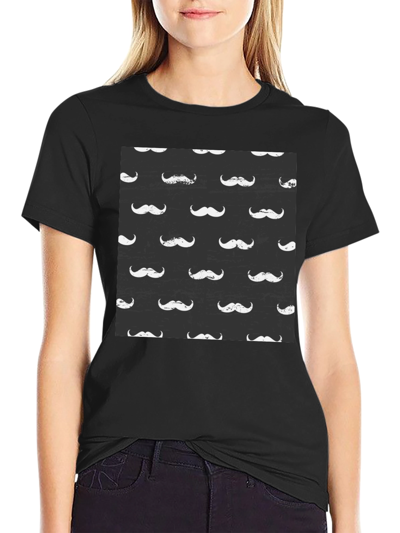 Mustache Pattern Black T-Shirt