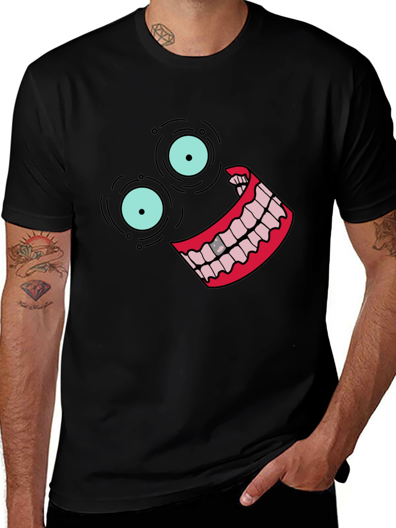 Black T-Shirt with Cartoon Face Design