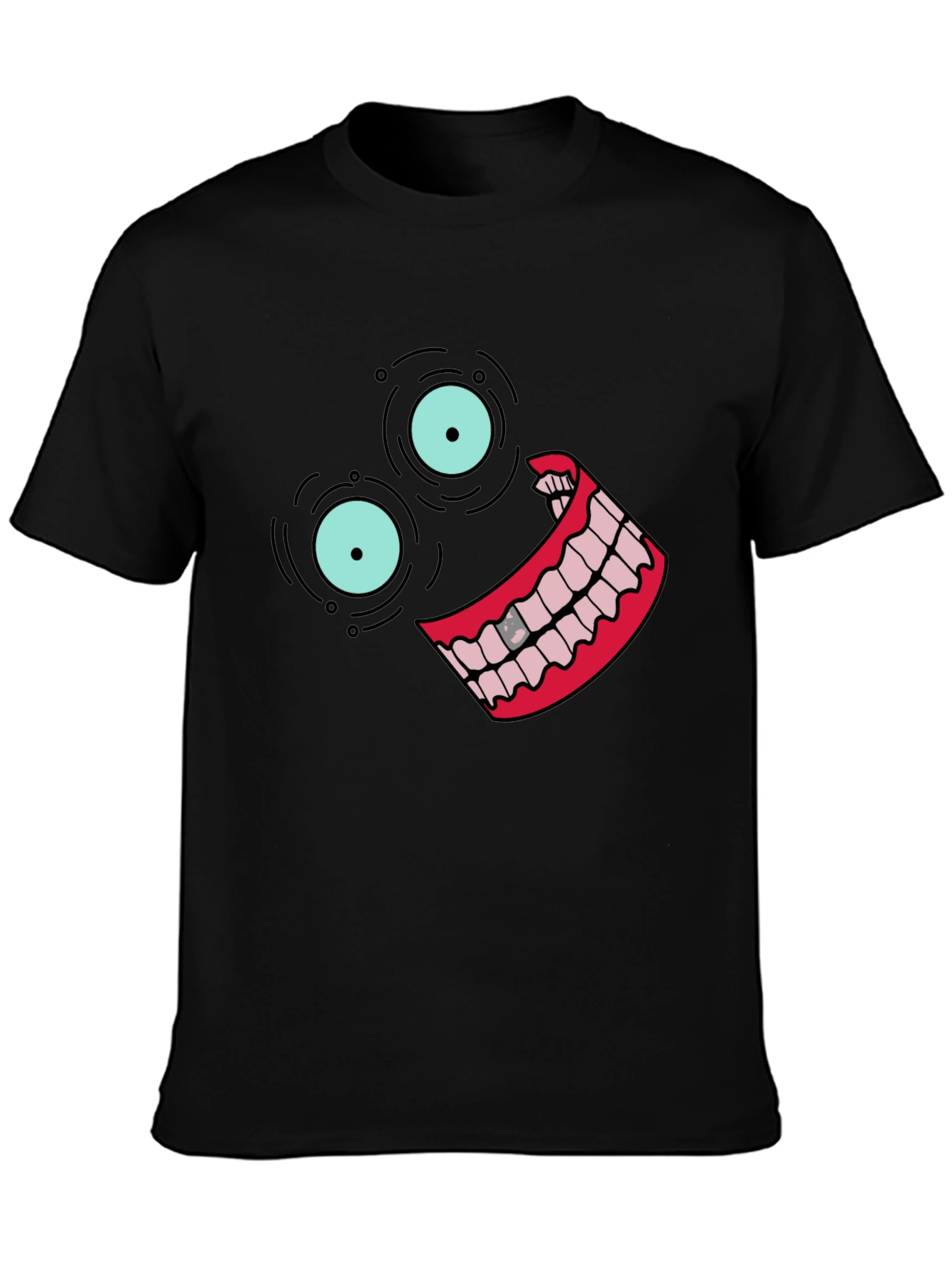 Black T-Shirt with Cartoon Face Design