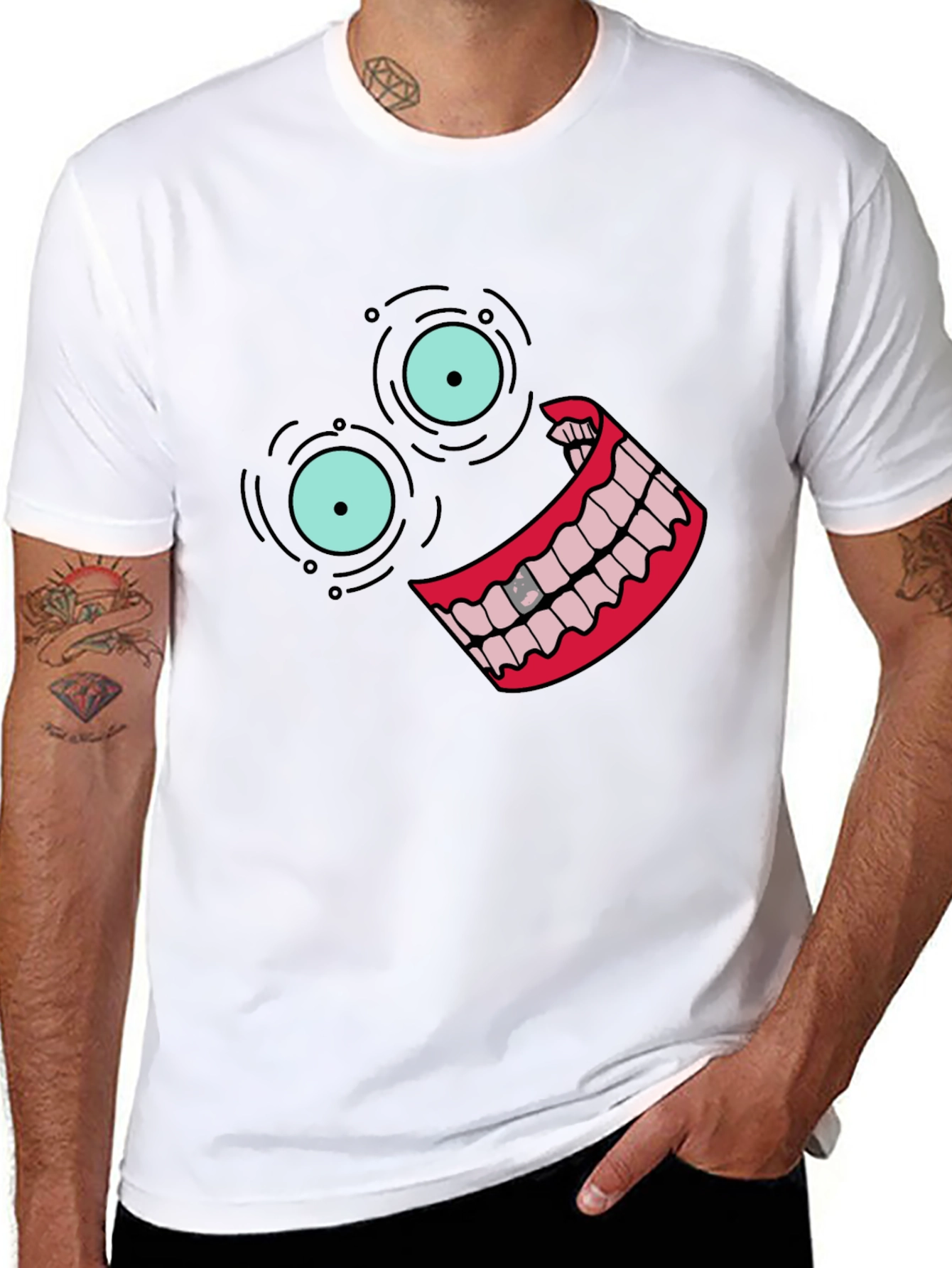 Black T-Shirt with Cartoon Face Design