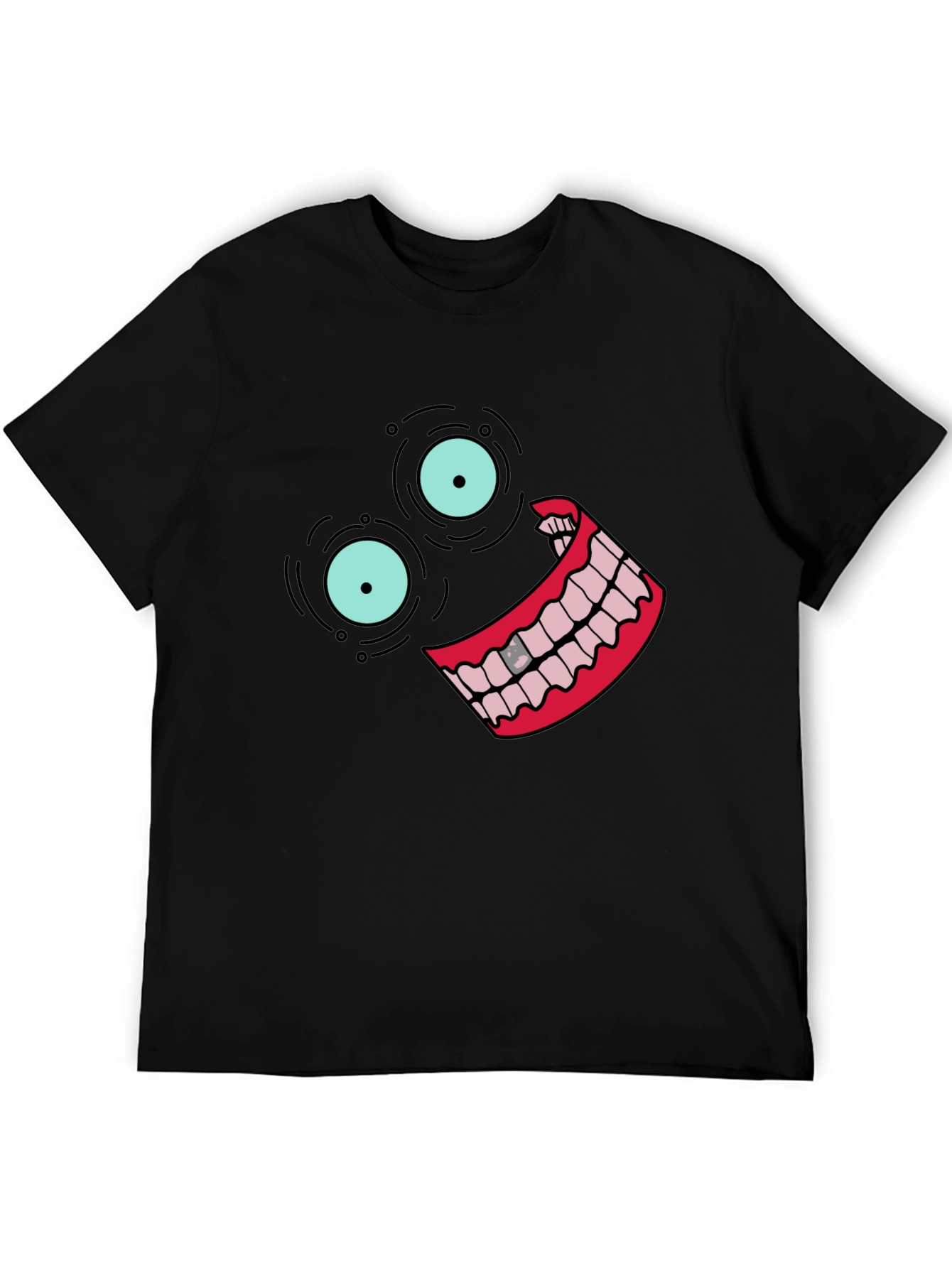 Black T-Shirt with Cartoon Face Design