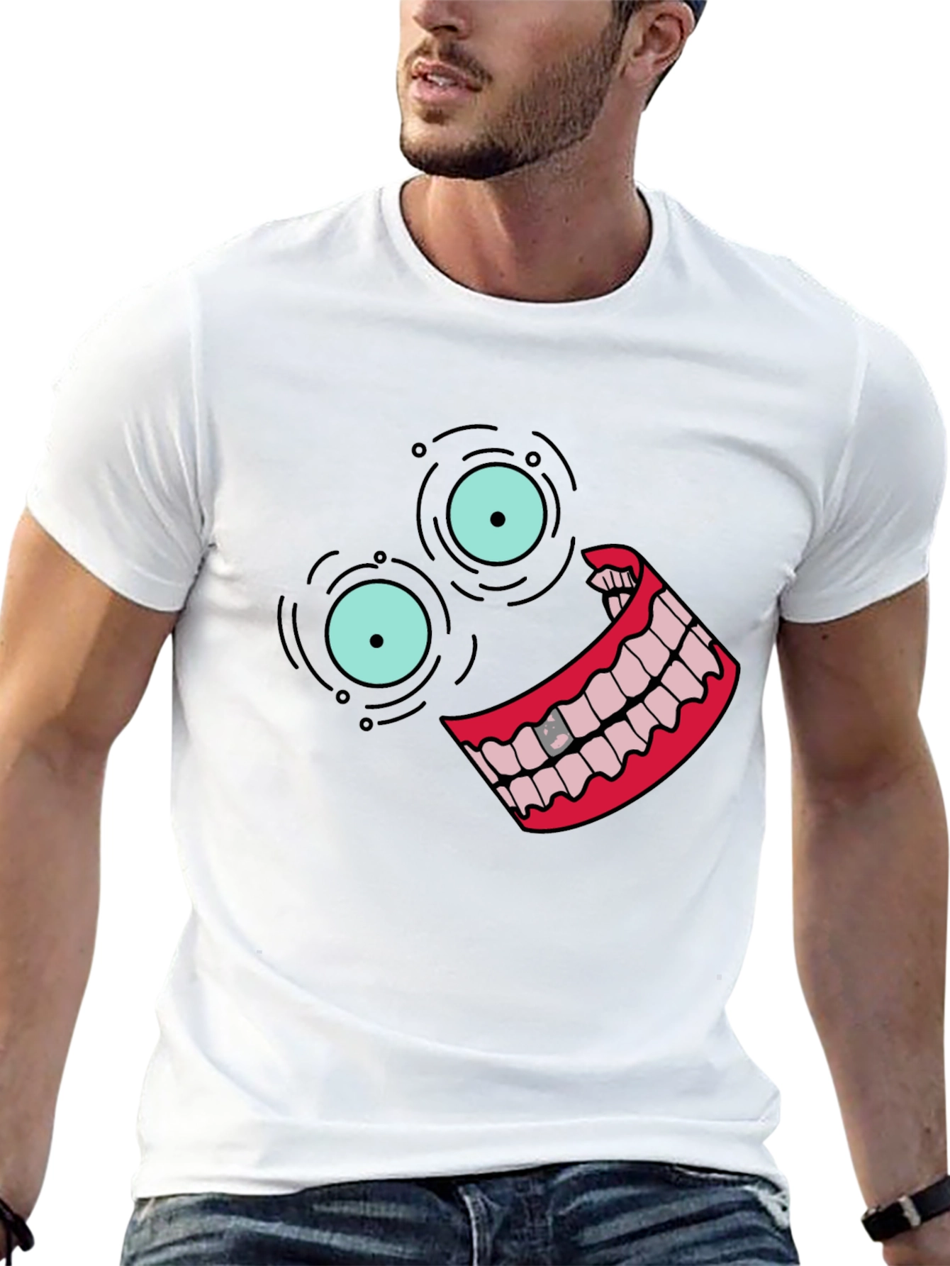 Black T-Shirt with Cartoon Face Design
