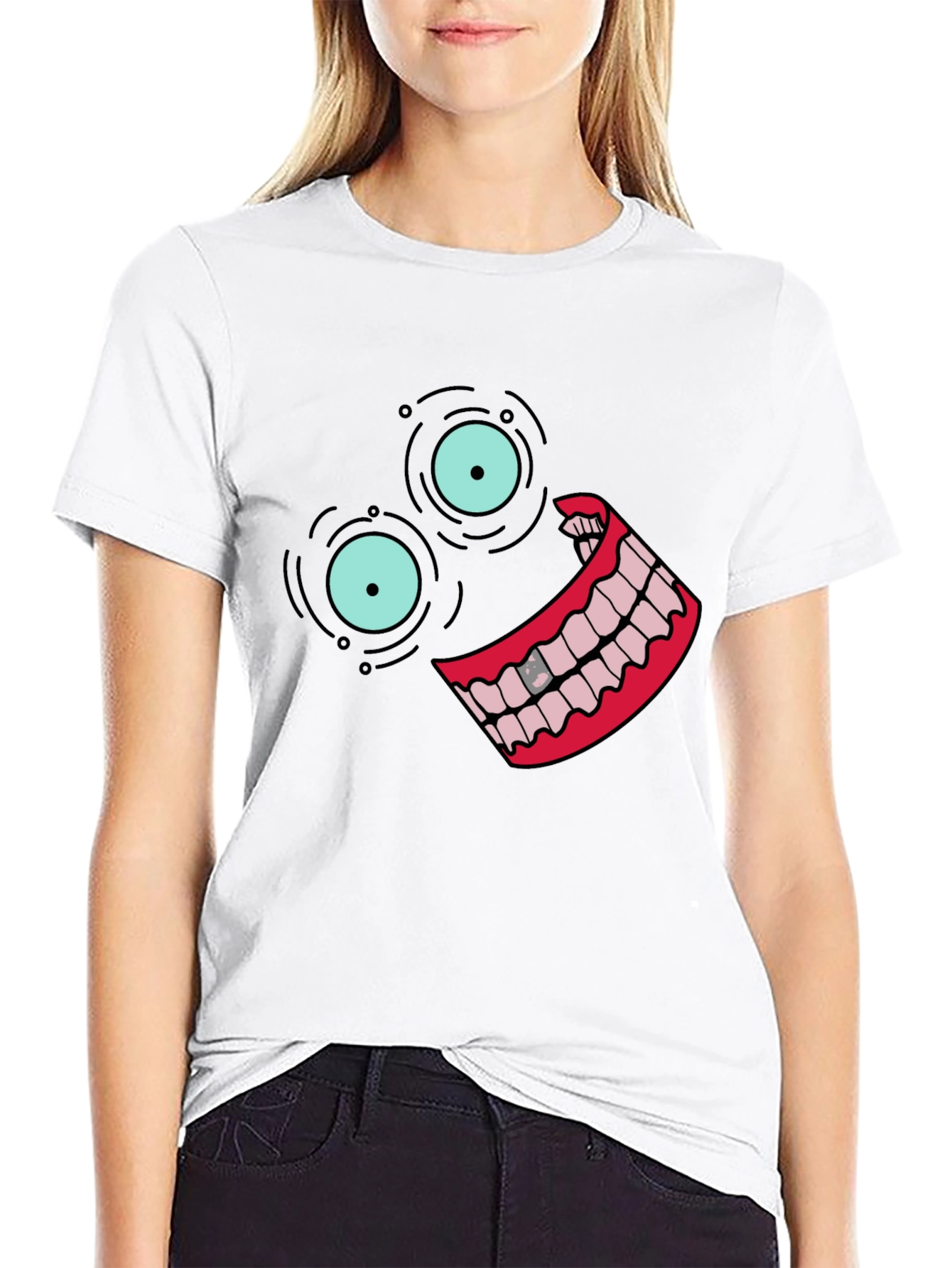 Black T-Shirt with Cartoon Face Design