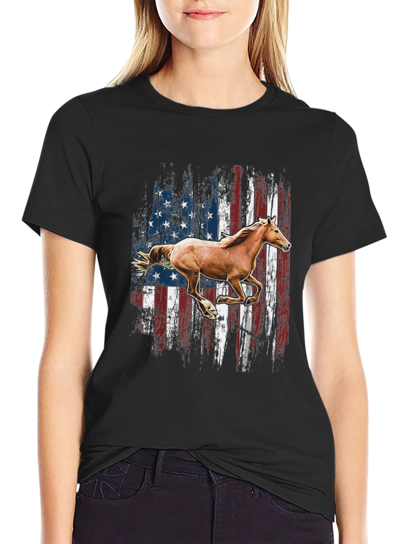 American Flag Horse Graphic T-Shirt
