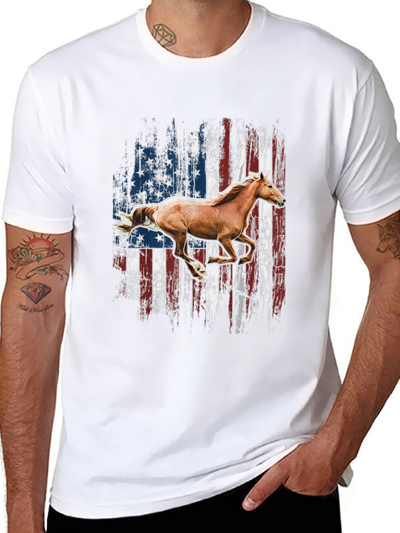 American Flag Horse Graphic T-Shirt
