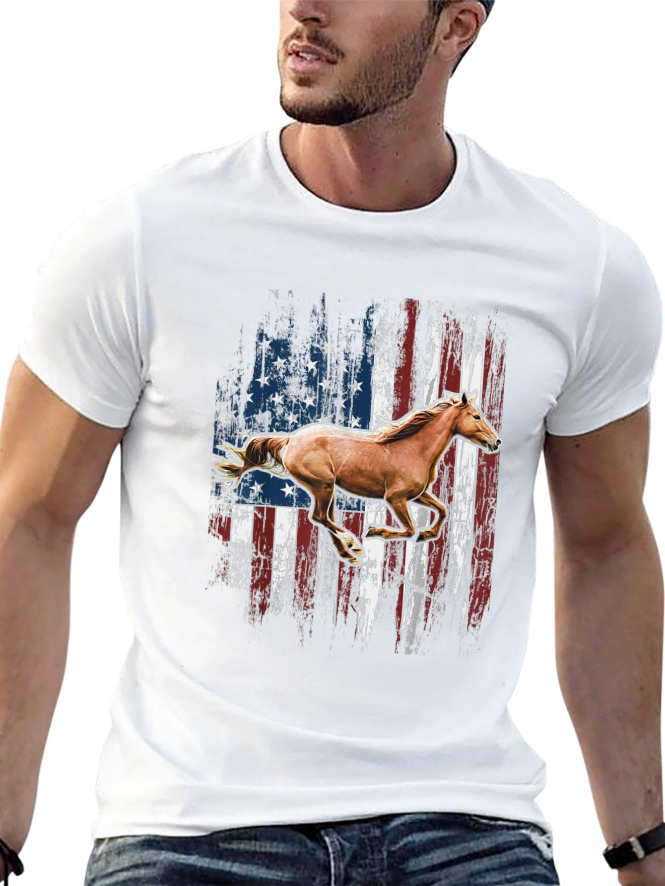 American Flag Horse Graphic T-Shirt