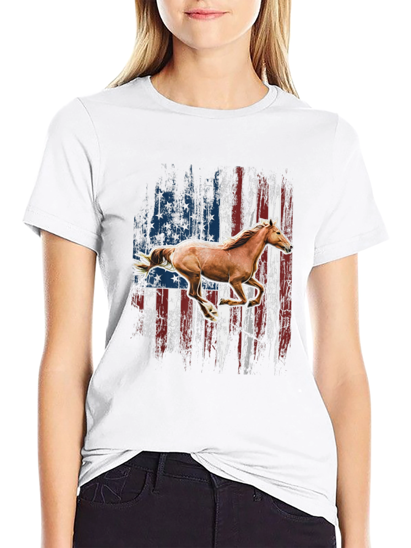 American Flag Horse Graphic T-Shirt