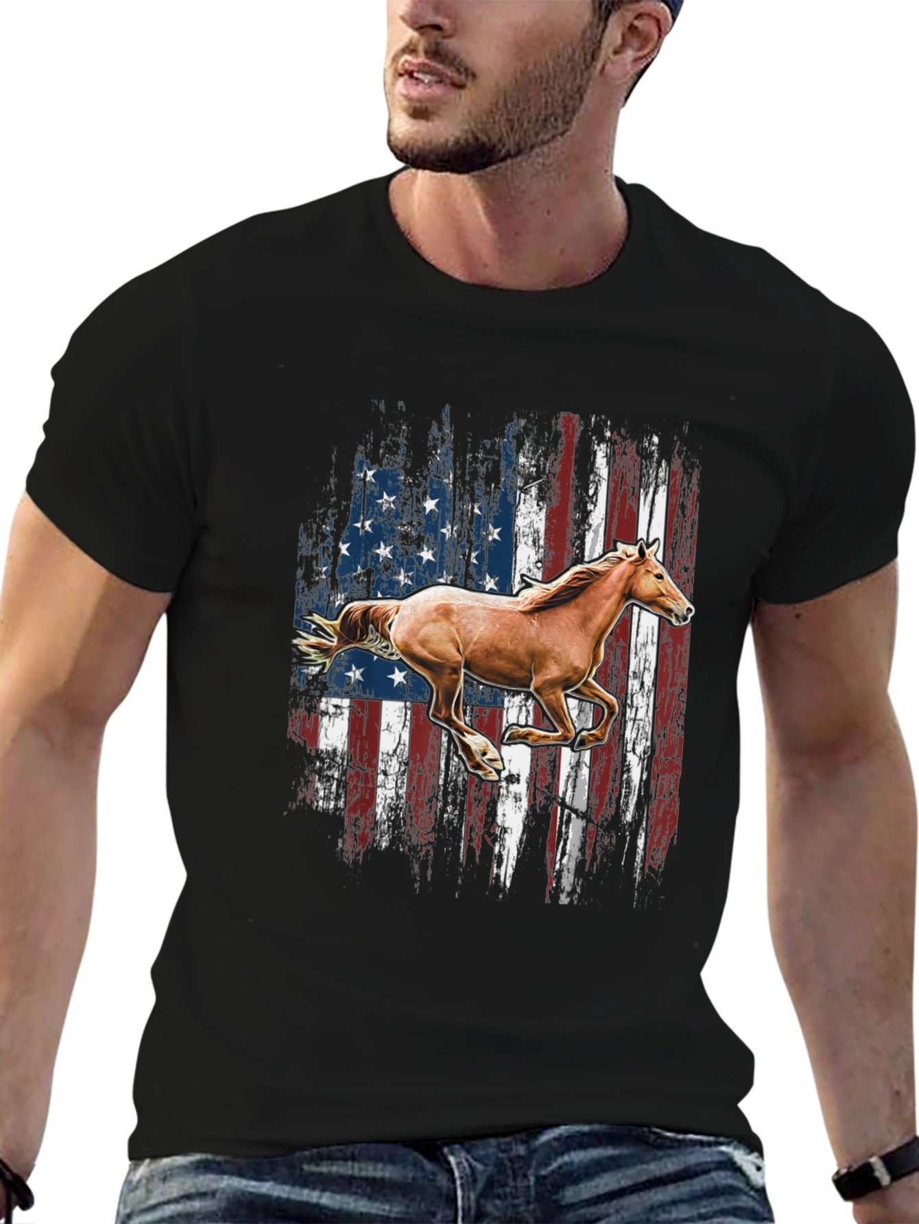 American Flag Horse Graphic T-Shirt