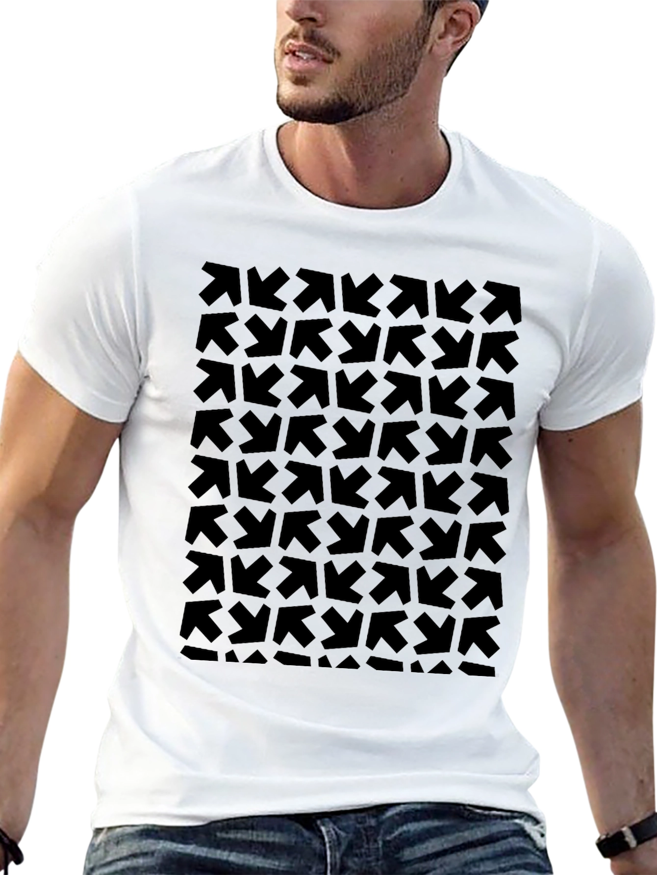 Abstract Arrow Pattern Black T-Shirt - Modern Graphic Tee