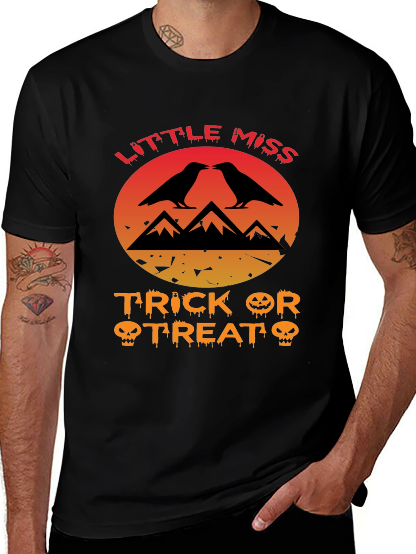 Little Miss Trick or Treat Crow Halloween T-Shirt
