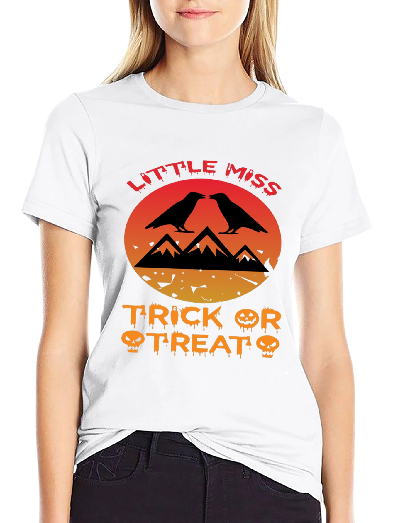 Little Miss Trick or Treat Crow Halloween T-Shirt