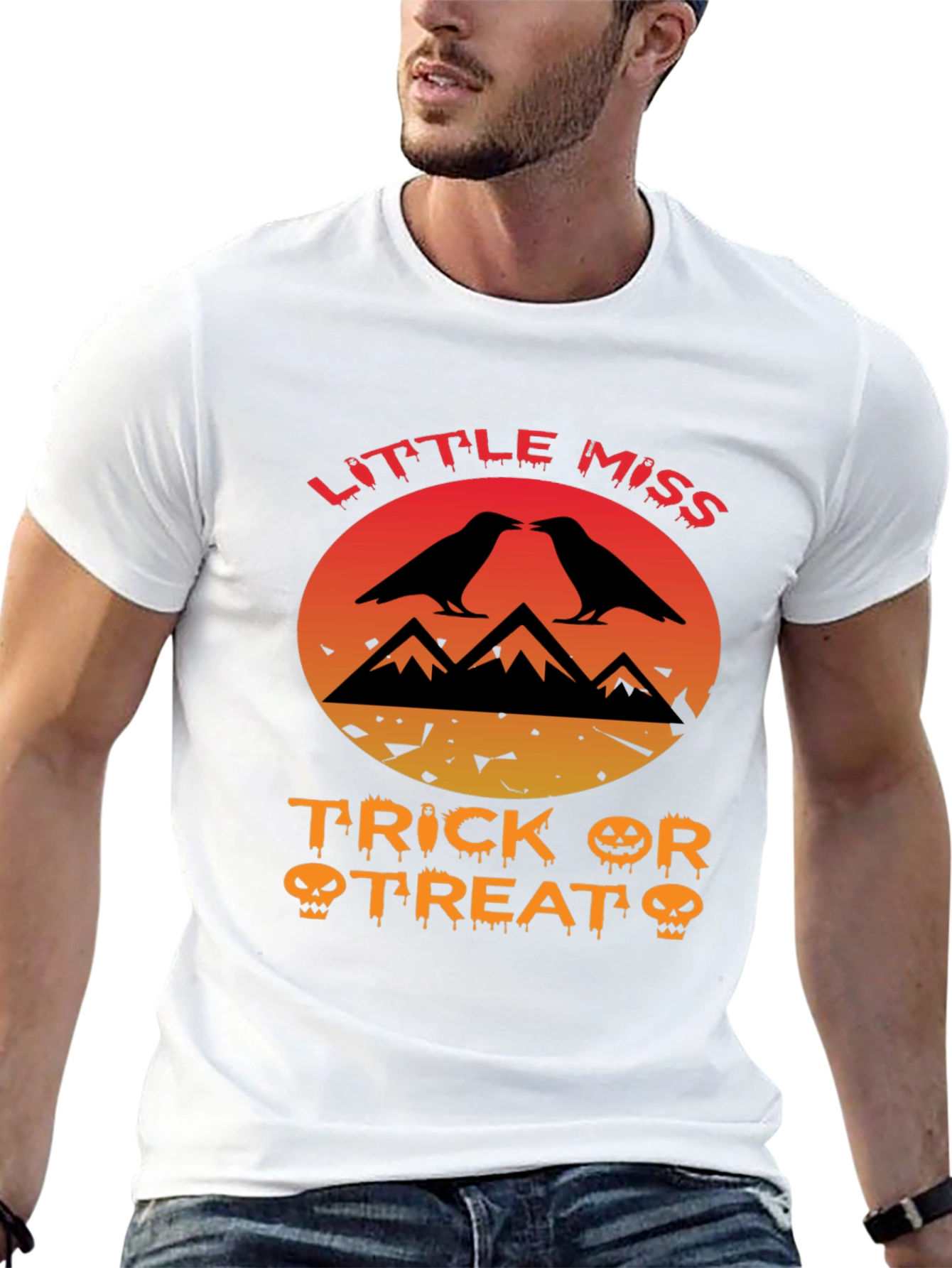 Little Miss Trick or Treat Crow Halloween T-Shirt