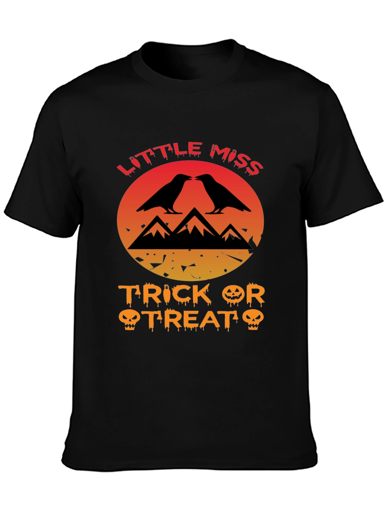 Little Miss Trick or Treat Crow Halloween T-Shirt