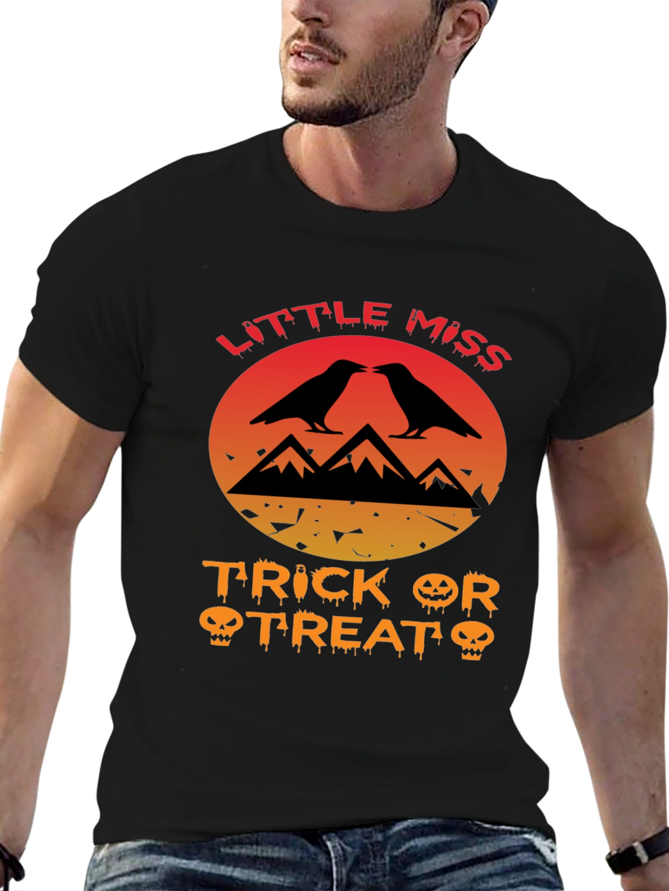 Little Miss Trick or Treat Crow Halloween T-Shirt