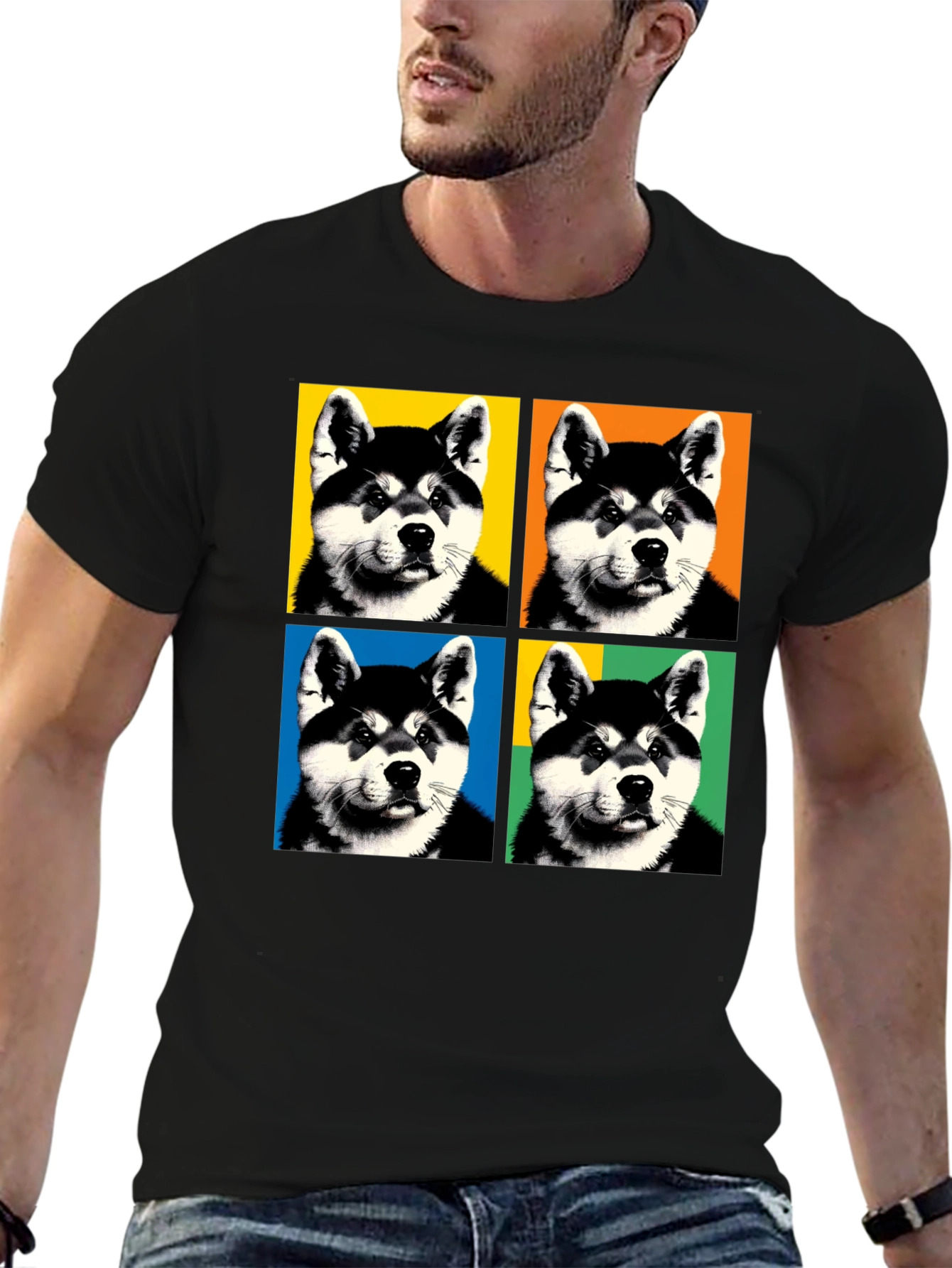 Pop Art Dog Graphic Black T-Shirt