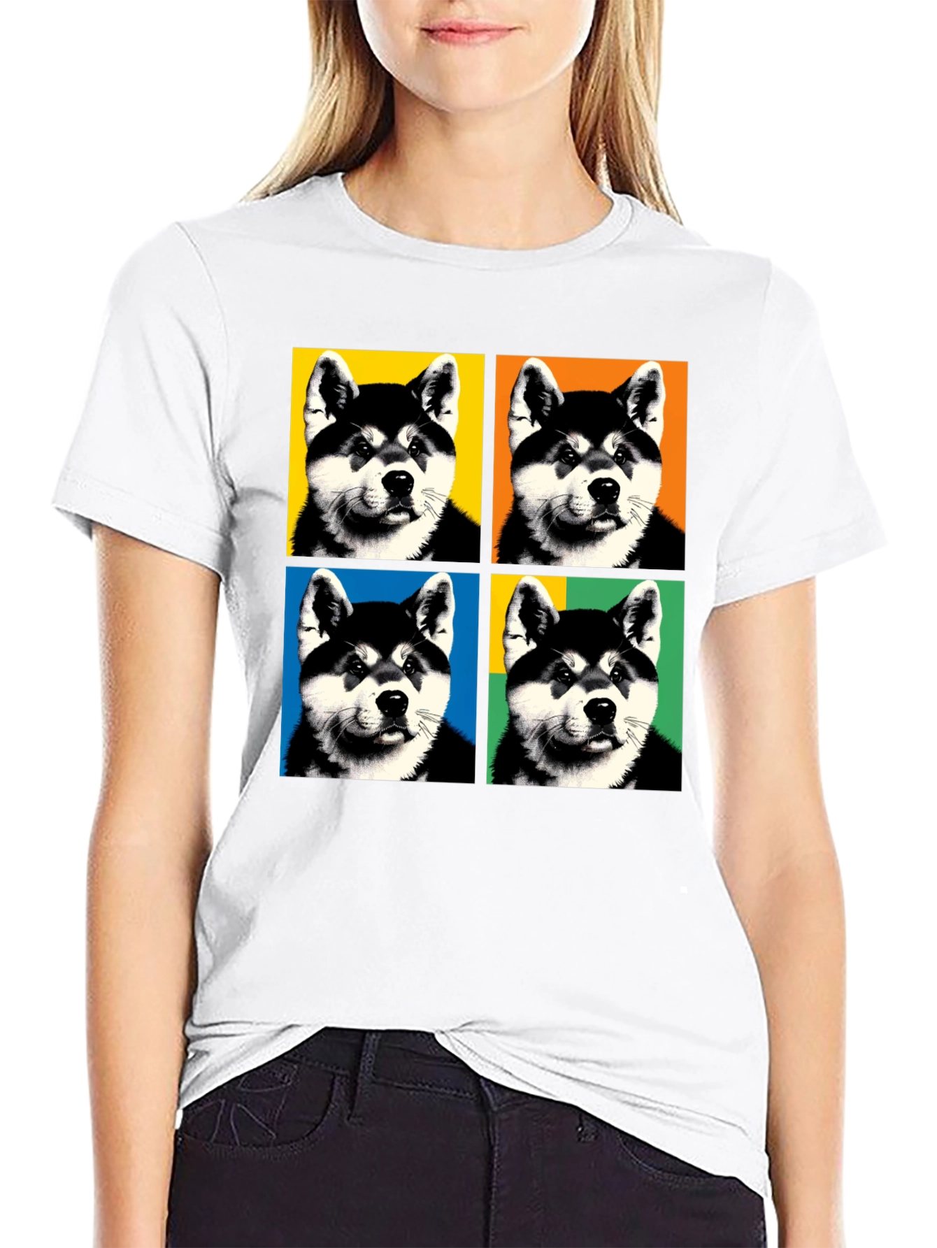 Pop Art Dog Graphic Black T-Shirt
