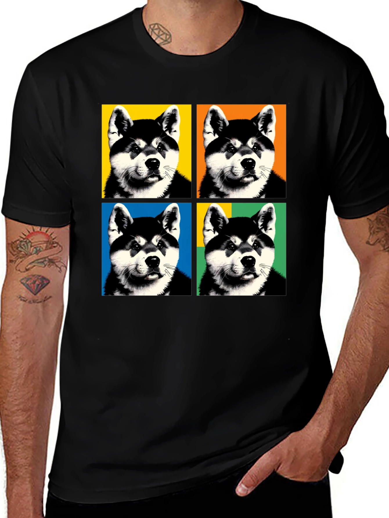 Pop Art Dog Graphic Black T-Shirt