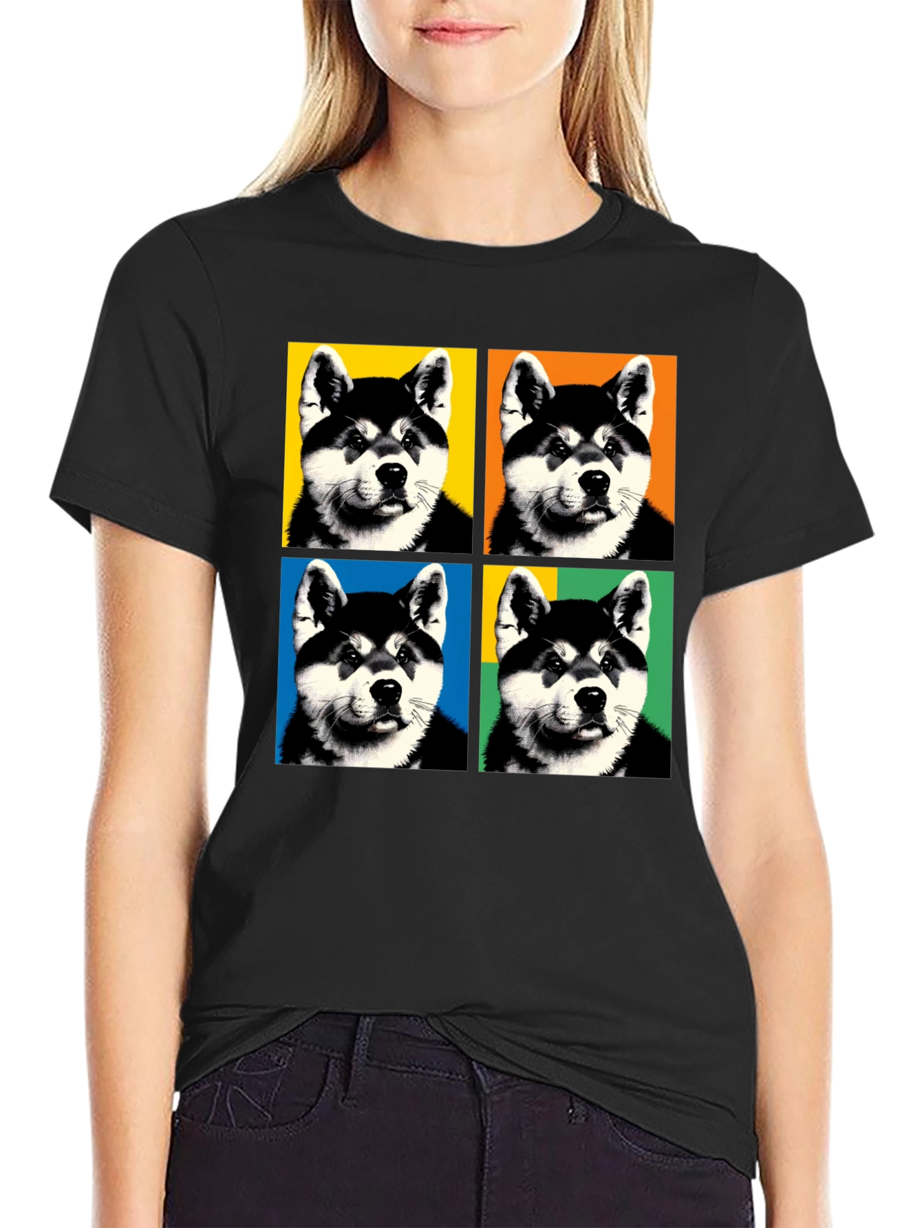 Pop Art Dog Graphic Black T-Shirt