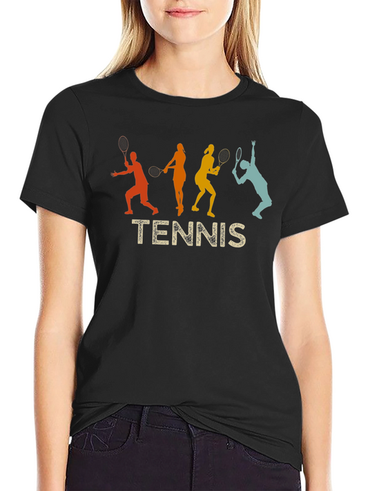 Vintage Tennis Player Silhouette Black T-Shirt