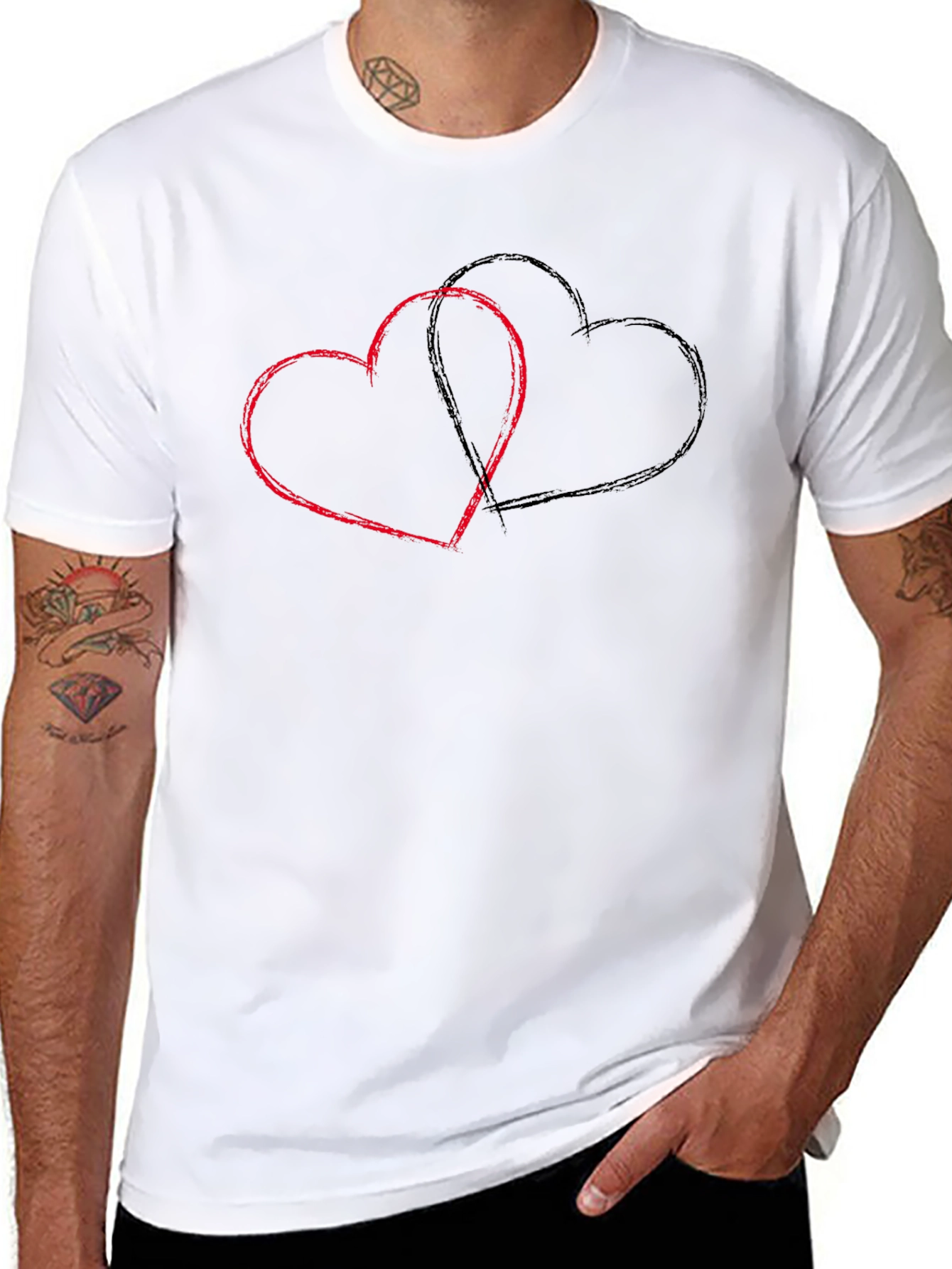 Mens Black T-Shirt with Heart Design