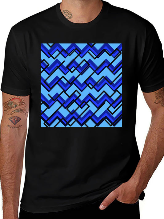 Blue Zig-Zag Pattern Graphic Tee - Stylish Comfort