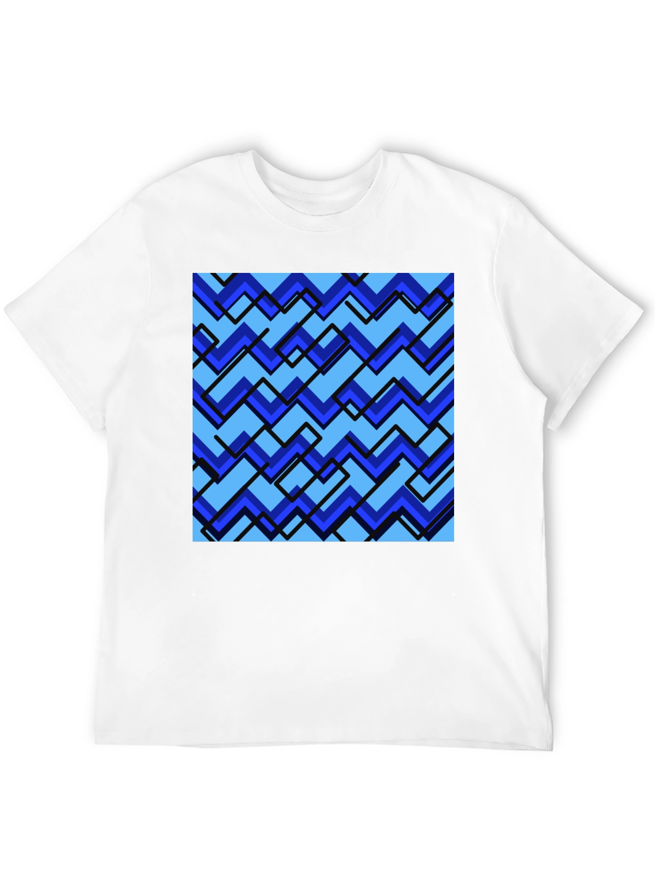 Blue Zig-Zag Pattern Graphic Tee - Stylish Comfort