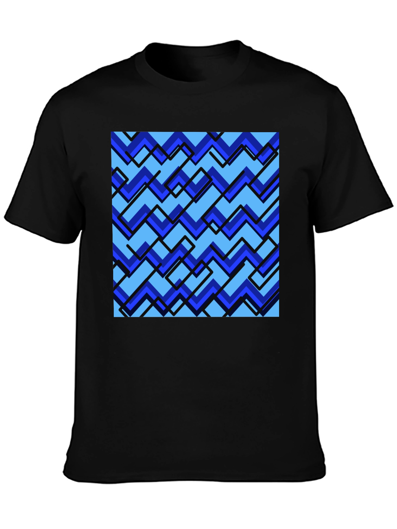Blue Zig-Zag Pattern Graphic Tee - Stylish Comfort