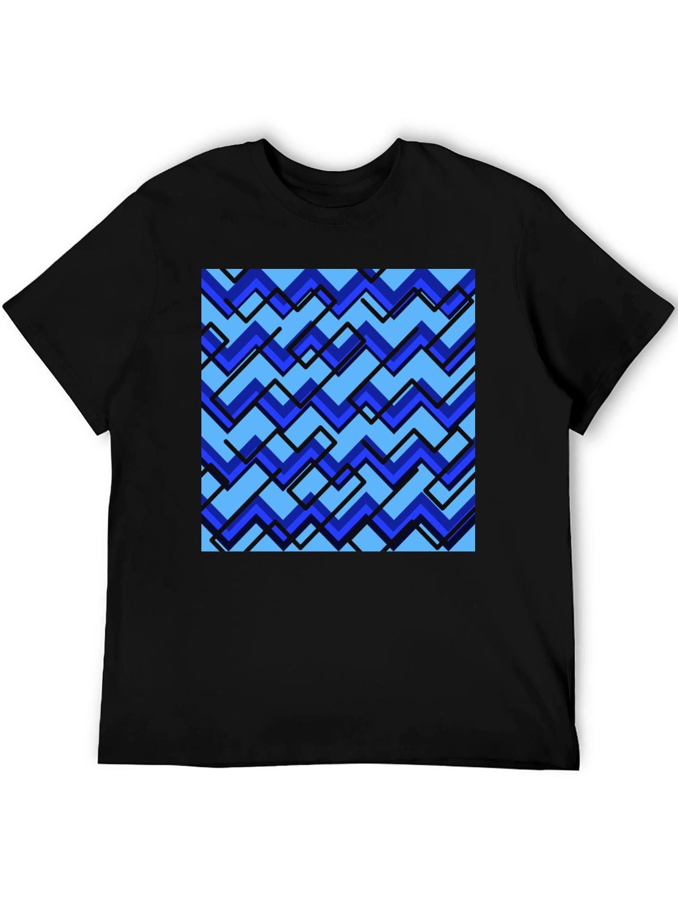 Blue Zig-Zag Pattern Graphic Tee - Stylish Comfort
