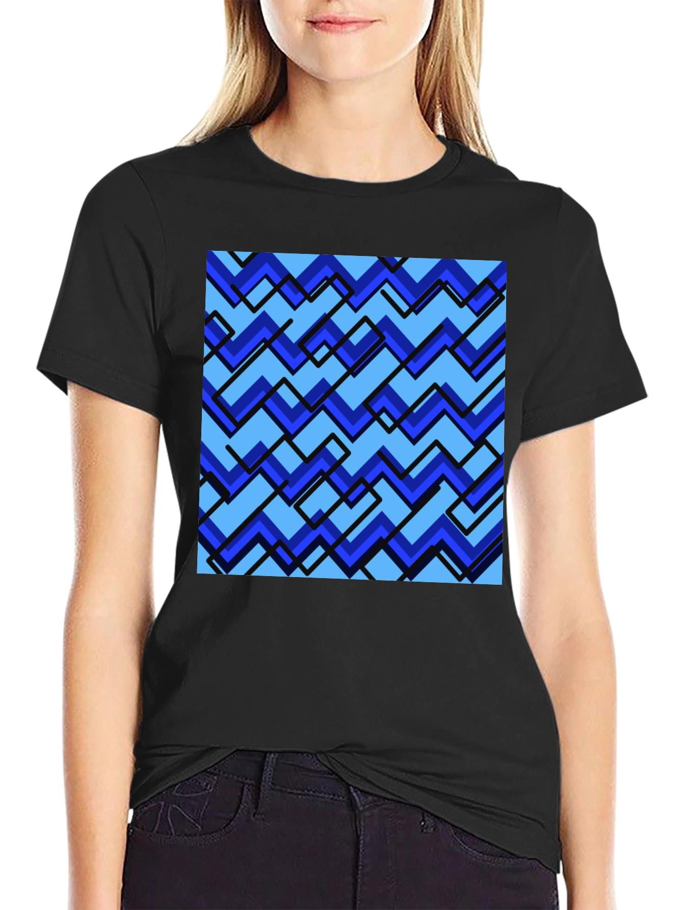 Blue Zig-Zag Pattern Graphic Tee - Stylish Comfort