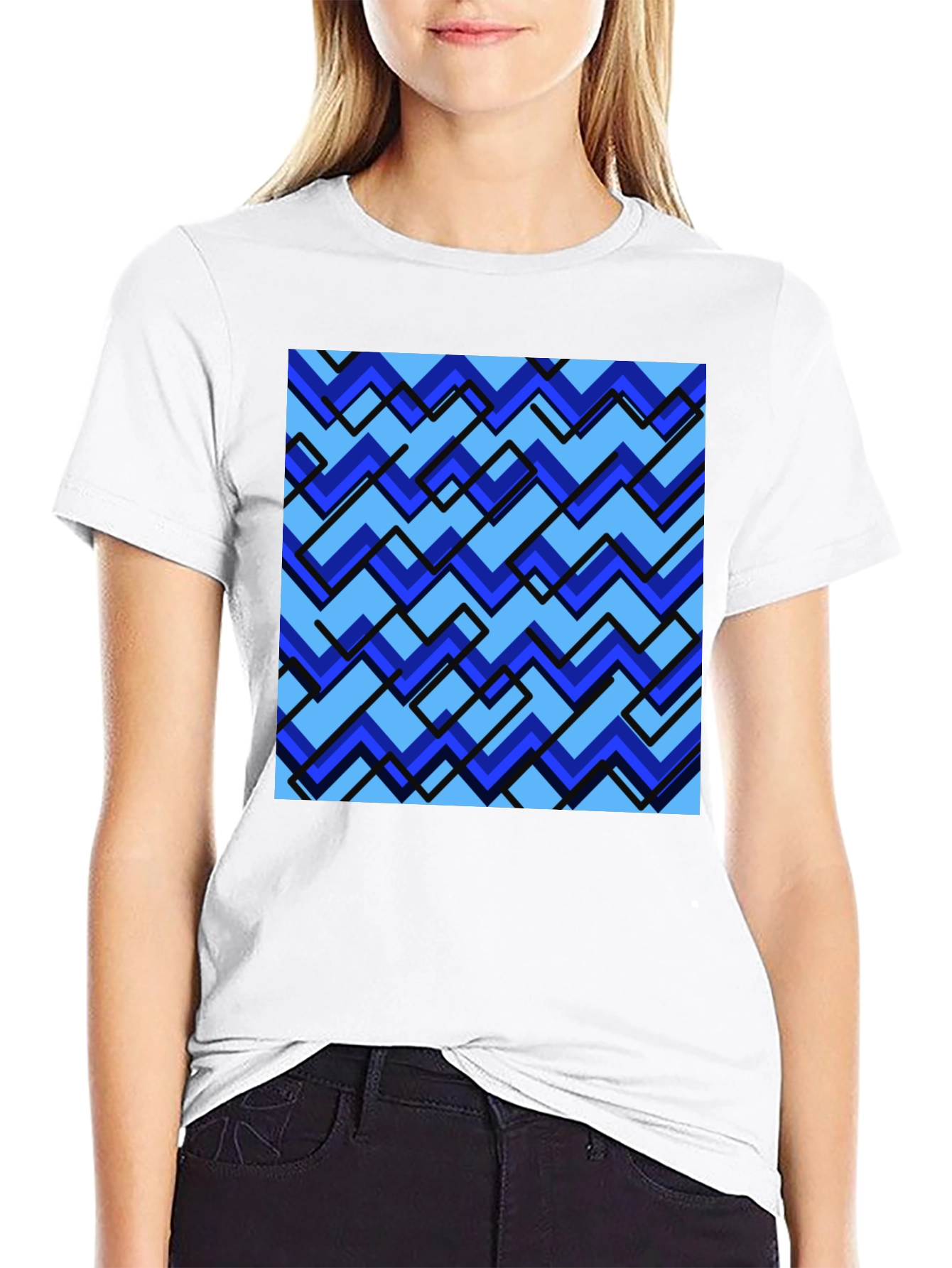 Blue Zig-Zag Pattern Graphic Tee - Stylish Comfort