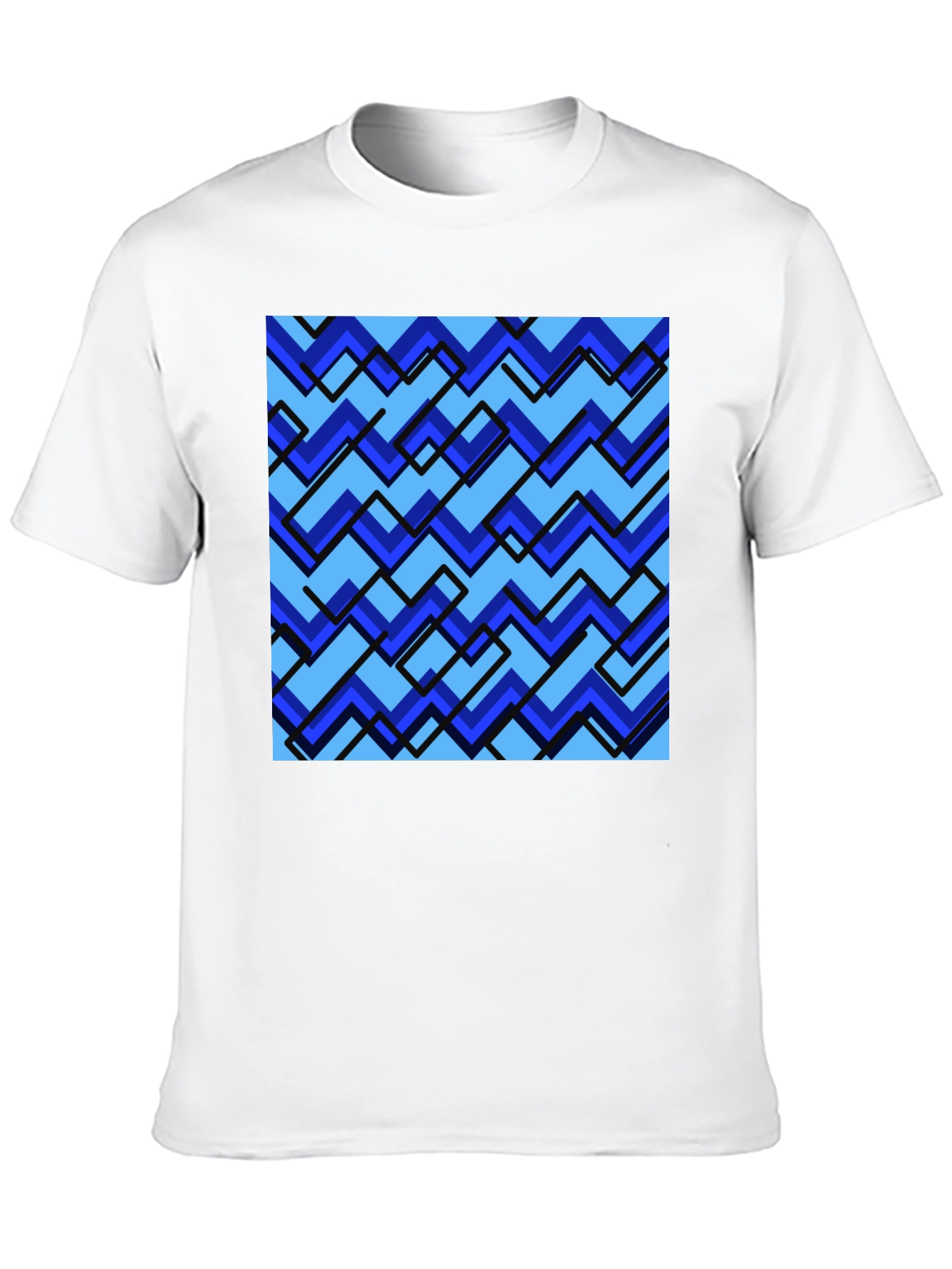 Blue Zig-Zag Pattern Graphic Tee - Stylish Comfort