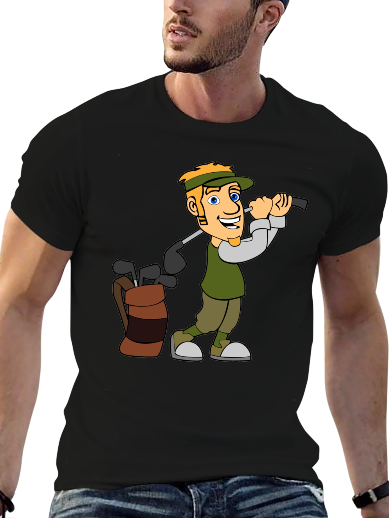 Golf Cartoon Graphic Tee - Black T-Shirt